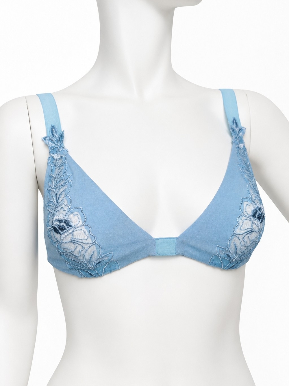 La Perla 34B Bra NWT Blue Floral Embroidered Triangle Bralette bridal
